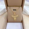Korea Trend Gold Color Stainless Steel Necklaces for Women Fashion Luxury Zircon Phoenix Pendant Clavicle Chain Necklace Jewelry Accessories