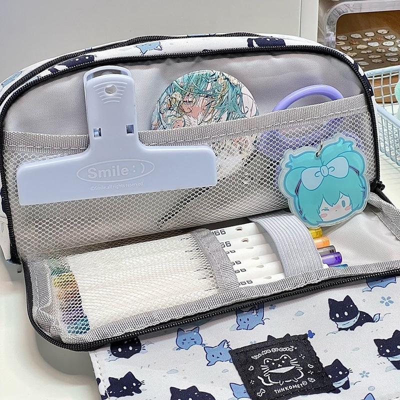 Kawaii Three-Layer Snow Cat Pencil Cases Pouch Large Capacity Pencil Bag Office Student Stationery Organizer School Supplies