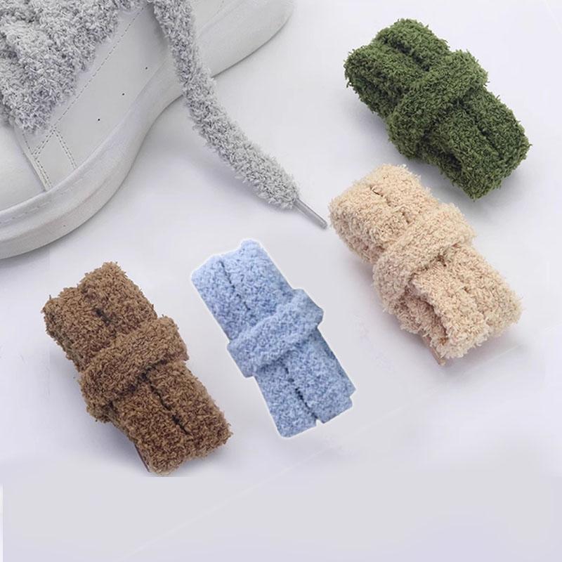 Women Casual Canvas White Flat Shoes Laces Strings Accessories 2.2cm Width 1 Pair Cute Plush Sneakers Shoelaces Men