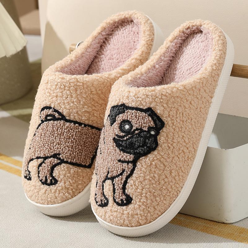 New Autumn and Winter Male and Female Couples Cute Cartoon Puppy Cotton Slippers Home Indoor Non-slip Cotton Slippers