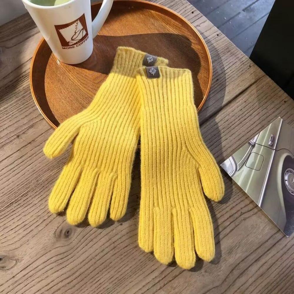 Solid Color Knitted Gloves Touchscreen Warm Mittens Casual Women Gloves Outdoor Riding