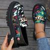 Round-headed Flat-bottomed Single Shoes Women's Printed Ethnic Style European and American All-match Loafers