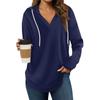 Women's Fashion Hoodies V Neck Long Sleeve Solid Drawstring Casual Loose Pullover Tops