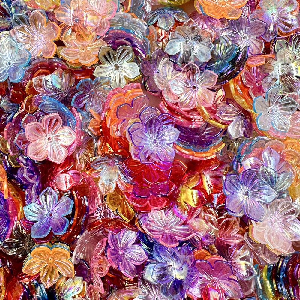 60Pcs Bracelet Necklace Acrylic Beads 22.8mm DIY Handmade For Jewelry Making Loose Spacer Beads Sun Flower Shape