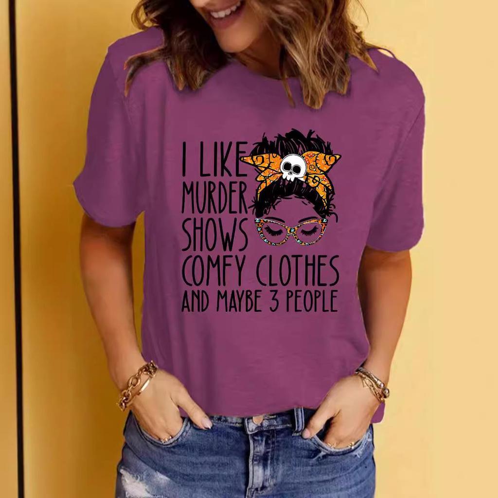 Women's Ilke Murder Pattern Printed Short-Sleeve T-Shirt for Casual Summer Fashion