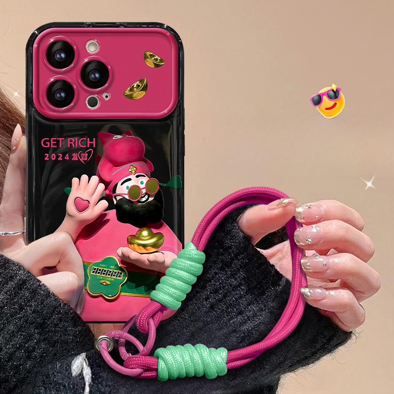 Funny God of Wealth Lanyard Applicable To Apple 15 Mobile Case IPhone 14 Dopamine 13 Pro Flip Mirror XS