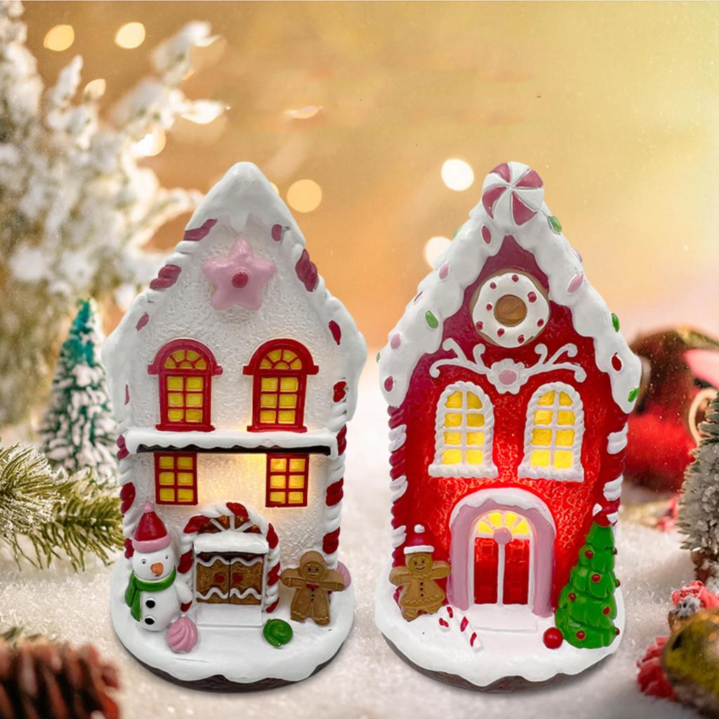 Led Small House LandscapeDecoration, Living Room Table Ornaments, Christmas Creative Resin Ornaments