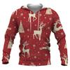 Merry Christmas Men's Hoodie 3D Elk Print Sweatshirt Autumn Winter Oversized Man Clothes Red Holiday Clothing Unisex Fashion Top