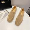 Weaving Princess Shoes Fashion Square Toe Casual Ballet Flats Shoes Women's Knitted Flat Bottom Soft Sole Walking Shoes 2024