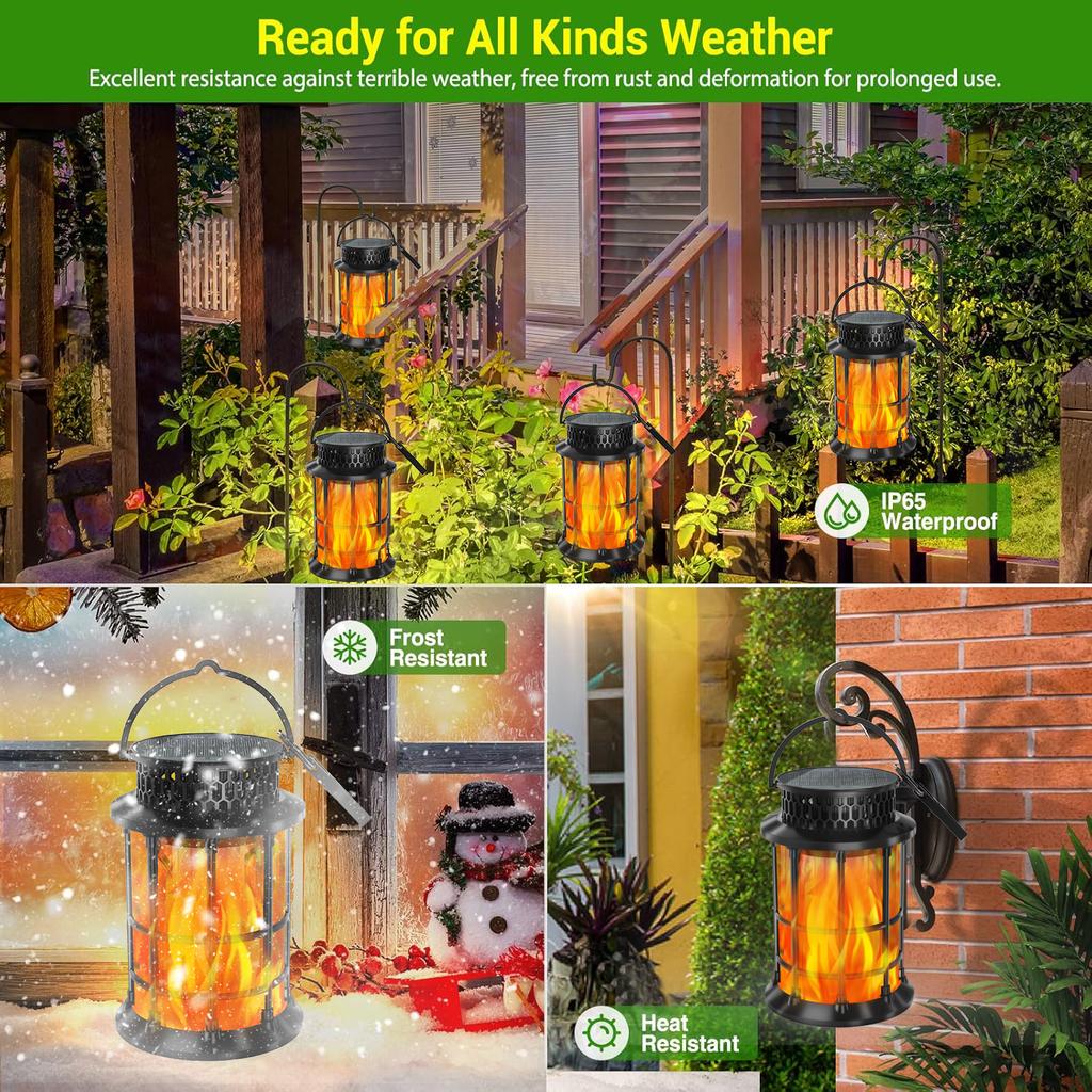LED Solar Wall Light Solar Flame Flickering Lamp Outdoor Waterproof Landscape Pendant Lamp Garden Torch Pathway Backyard Decor