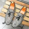 New Casual Leather Shoes Large Size Tassel Leopard Leather Shoes Men Loafers Flat Slip On Shoes Men Fashion British Style Loafers