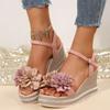 Fashion 2025 Plus Size Shoes Female Open Toe Women's Sandals Fashion Dress Sandals Women Floral Buckle Strap High Wedges Shoes Women