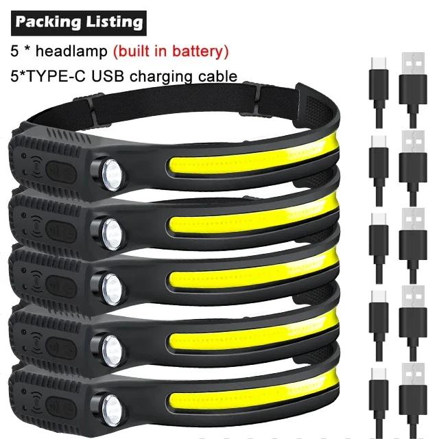 KDULIT Induction LED Headlamp COB Wide Beam Wave Sensor Head Lamp Built In Battery USB Rechargeable Fishing Headlight Lantern