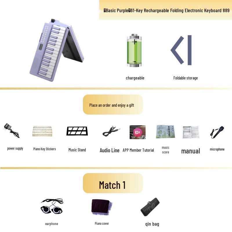 61-Key Rechargeable Folding Piano for Beginners & Kids