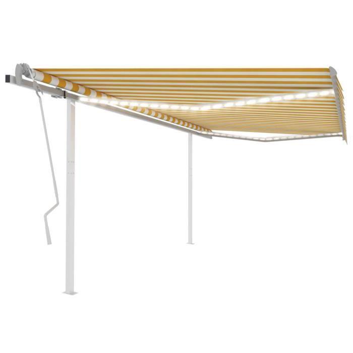 VidaXL Manual Retractable Awning with LED 4.5x3 M Yellow and White 3069963