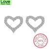 Classic 925 Sterling Silver Jewelry Shiny Zirconia Crystal Heart Shape Stud Earrings For Women Oorbellen S -E360