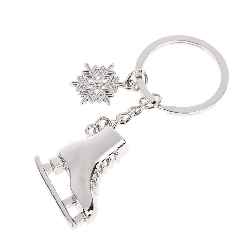1Pc Silver Ice Skates Snowflake Pendant Key Ring Skating Key Chain Keychain