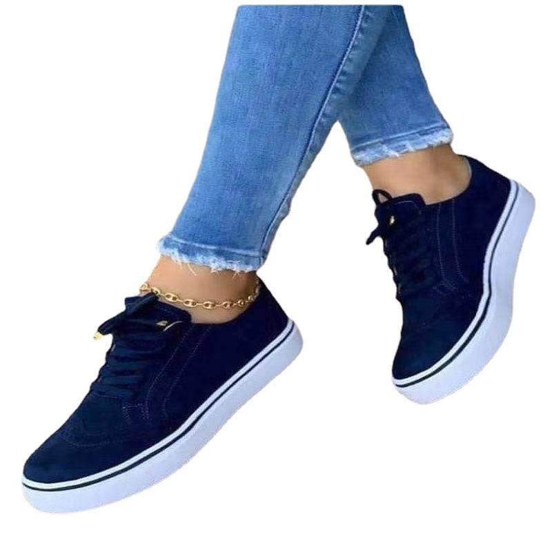 Ladies Casual Comfortable Vulcanized Ladies Comfortable Denim Shoes Oversized Lace -Up Sneakers Ladies Flat Shoes