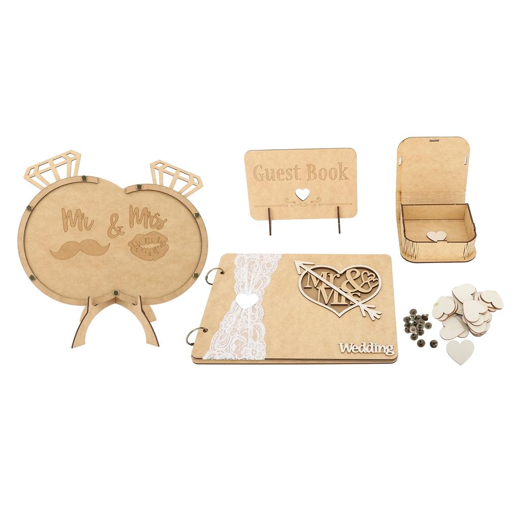 Wedding Guest Book Wooden Unique with 100pcs Hearts Wedding Guest Book Drop Box for Wedding Receptio