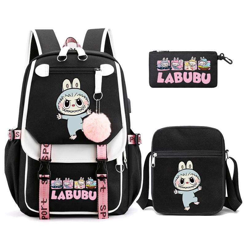 3Pcs/set Cute Printed Backpack with Shoulder Bag Pencil Case Schoolbag Teenager Student Boy Girl Large Capacity Bookbag