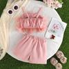 Girls Cute Fashion Suspenders Solid Color Shorts Set 2025 Summer Kids Casual Sports Set