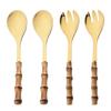 Stainless Steel Serving Spoon Fork Bamboo Wooden Dessert Salad Spoon Salad Spork  Silverware Set