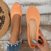 Women Round Toe Flat Shoes Solid Color Knitted Slip On Shoes Casual Breathable Ballet Flats Women Flat Shoes Loafers Women