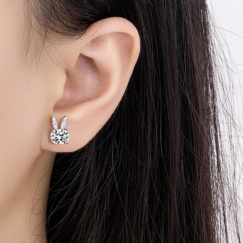 Cute Bunny Ear Studs Temperament Entry Lux Niche Zircon Earrings Eardrops New Exquisite Rabbit Small Female