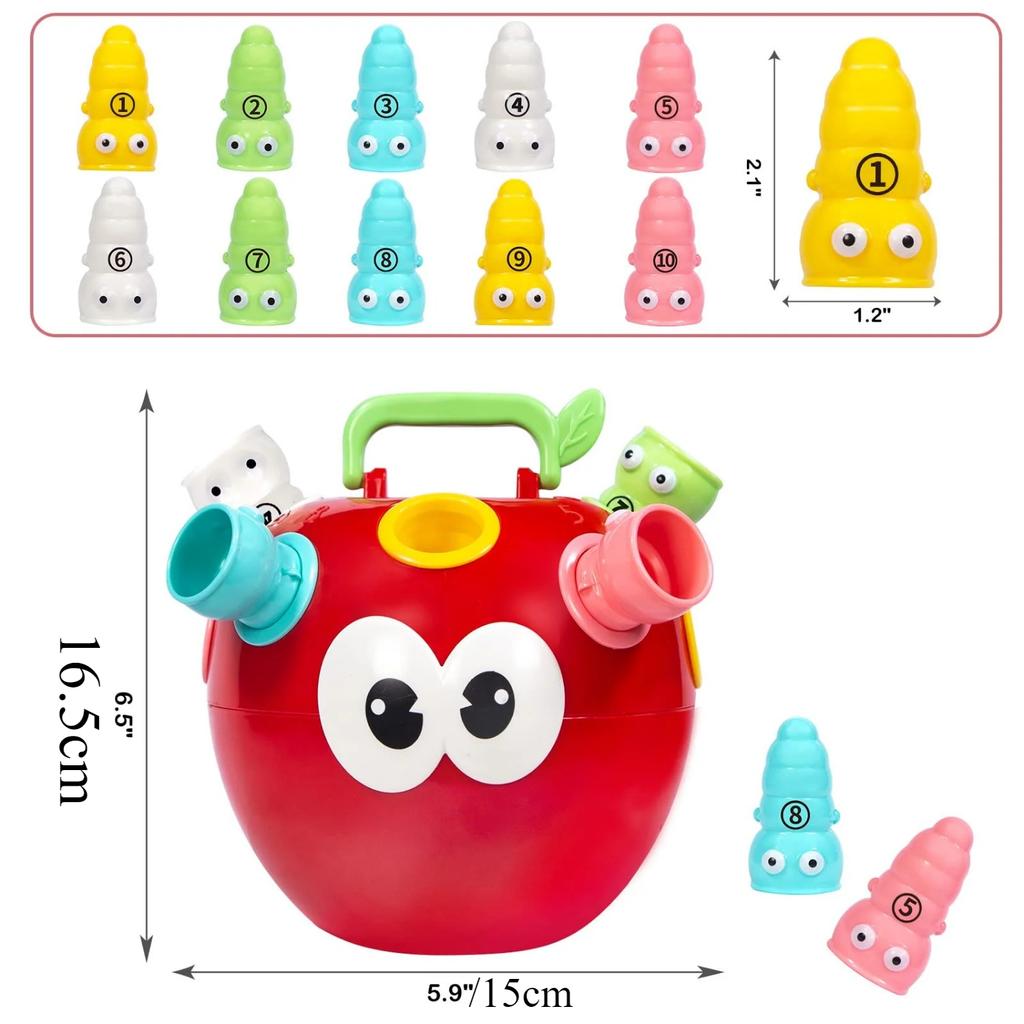 Apple Sorting Toy with Storage Stacking Toy Matching Number Toys with Number & Color Sorting Apple & Worm for Baby Toddlers