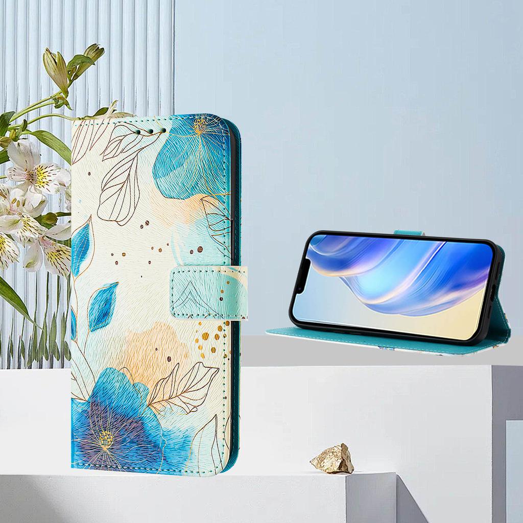 Blue Flower Forest Luxury Painted Leather Case Wallet Book Style Cover for Google Pixel 5,5a 5G/ 6,6a,6 Pro/ 7,7a,7 Pro/ 8,8a,8 Pro /9,9 Pro,9 Pro XL