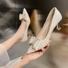 Bow Wine Glass and Low-heeled Single Shoes for Women's 2025 New Light-mouth Pointed High-heeled Shoes Korean Version of Temperament Low-heeled Single