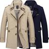 Spring and Autumn Washed Men's Casual Coat Mid-length Windbreaker Jacket for Men