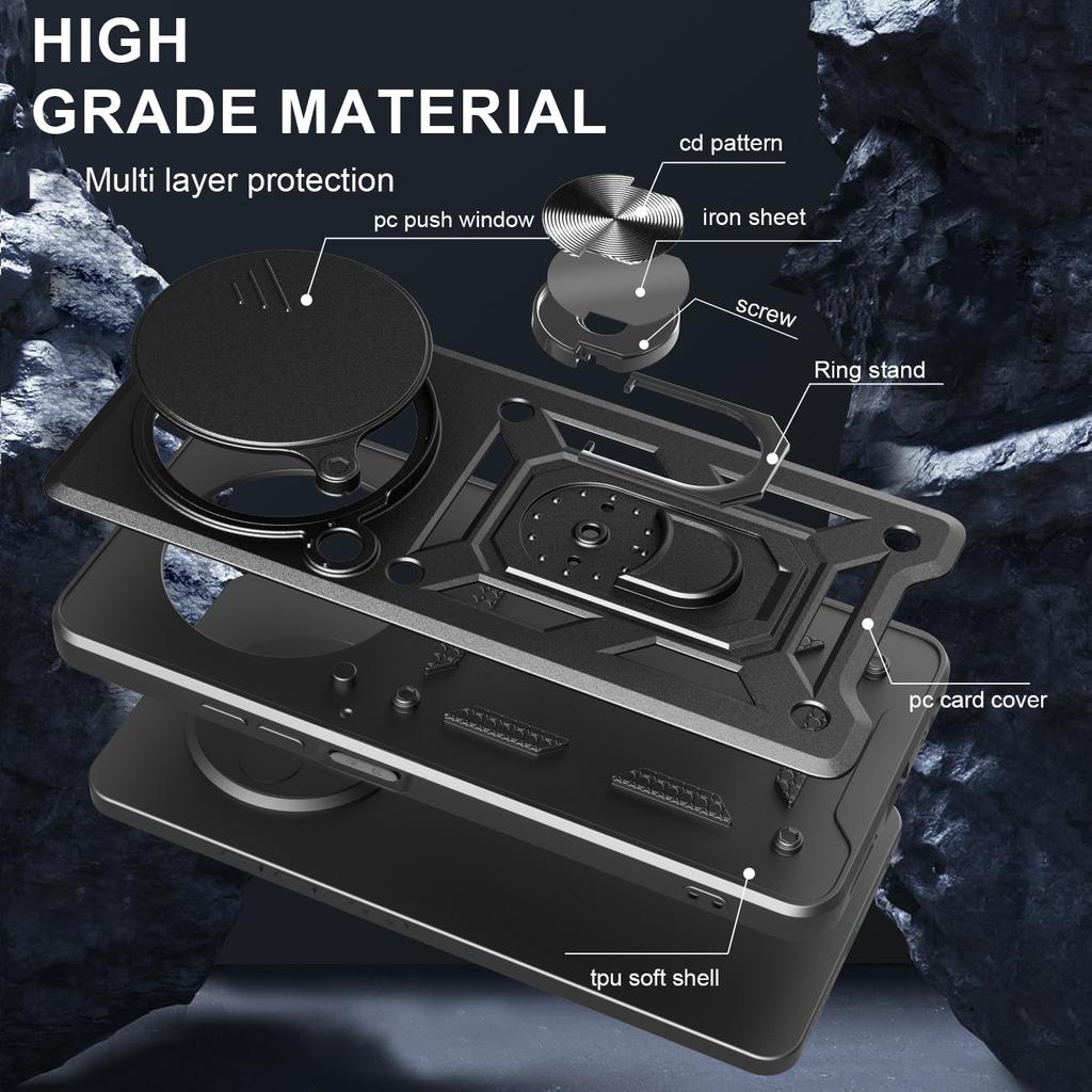 For ZTE Nubia Focus/Blade A75 5G Case with Slide Camera Lid PC+TPU Kickstand Phone Cover