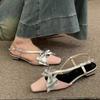 Fashion 2025 Bow Summer Woman Sandals Janes Shoes Flats Square Toe Slippers New Slingback Fashion Shoes Party Dress Mujer