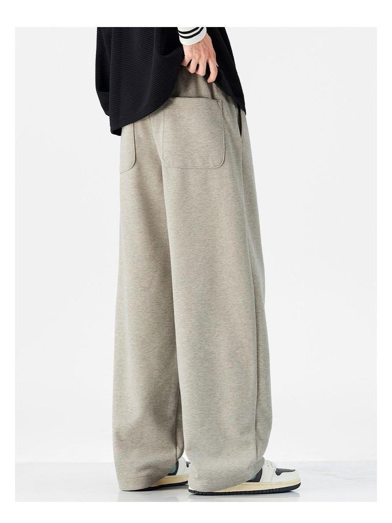 Fleece-Lined Retro Japanese Knit Sweatpants - Loose, Thick, Wide-Leg, Men's Casual Pants for Autumn/Winter