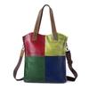 Genuine Leather Retro Style Shoulder Bag for Ladies  Contrasting Color  Checkered Bag  Large Capacity  Casual  Colorful Stitching