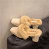Women Fur High Heels Square Toe Slippers Cozy Suede Warm Plush Cotton Shoes Winter 2025 Trend Fashion Flip Flops Zapatos Mujer