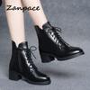 ZANPACE 2024 New Winter Boots Women Lace-Up Keep Warm Fur Women's Autumn Shoes Leather High Heel Pointed Toe Women's Ankle Boots