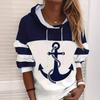 Comfortable Anchor Print Casual Hooded Sweatshirt for Women, 2024 Collection, Long Sleeve