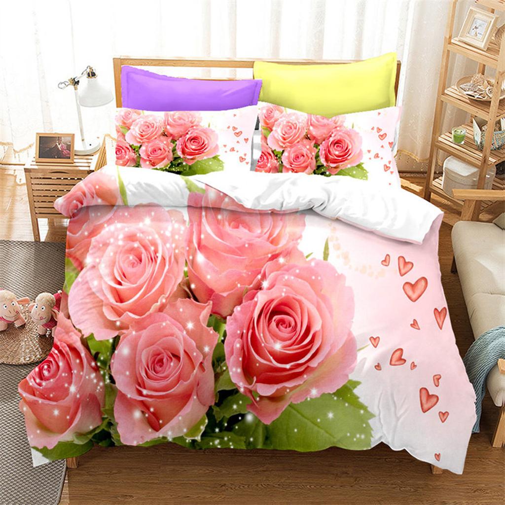 Red Rose Romantic Valentine's Day Floral Duvet Cover for Women Girls Valentine's Day Gift Flowers Print Quilt Cover Room Decor