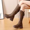 Fashion Cow Leather Platform Western Cowboy Knight Boots for Women Designer Soft-soled Women's Shoes Fashion Knee-high Boots Female