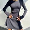 Women's Casual Long Sleeve Bodycon Sweater Dresses Slim Fit Ribbed Knitted Mini Dress Back Bandage Design