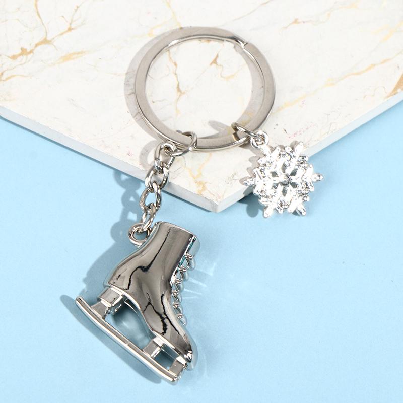 1Pc Silver Ice Skates Snowflake Pendant Key Ring Skating Key Chain Keychain