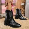 European and American Fashion Embroidered Large Size Women's Boots Western Cowboy Boots Small Pointed Totem Decorative Women's Short Boots and Ankle