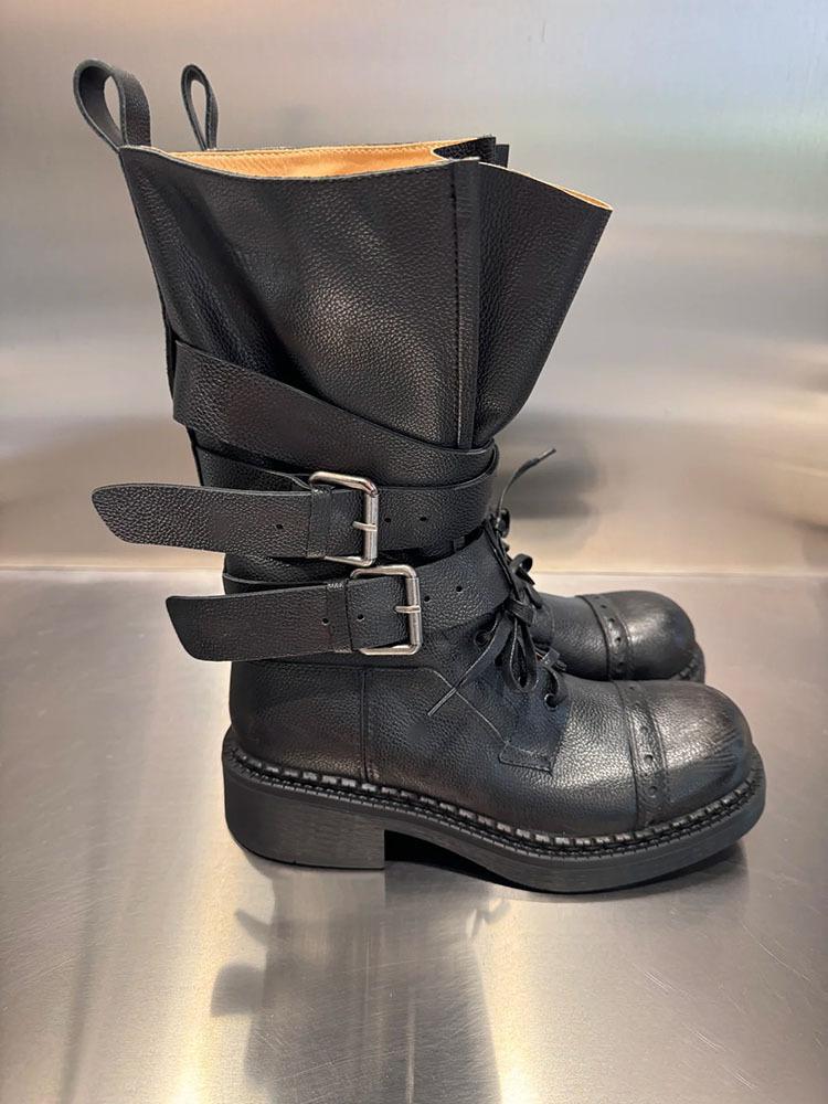 Cowhide Thick-soled Thick-heeled Retro Leather Martin Boots Women's 2025 New Medium Tube Thin Boots Belt Buckle Locomotive Boots