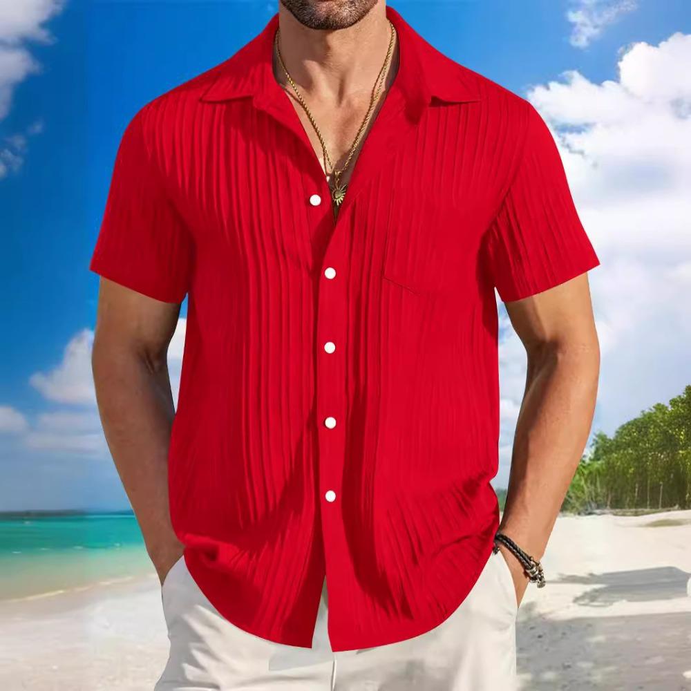 Summer Men's Striped Color Blocked Casual Short Sleeved Shirt