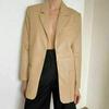 AL KHALID Women's Blazer Stylish Beige Genuine Soft Lambskin Leather Designer Formal Party
