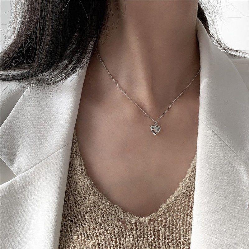 Simple Heart Chain Choker Necklace Women Silver Color Necklace Jewelry Gift