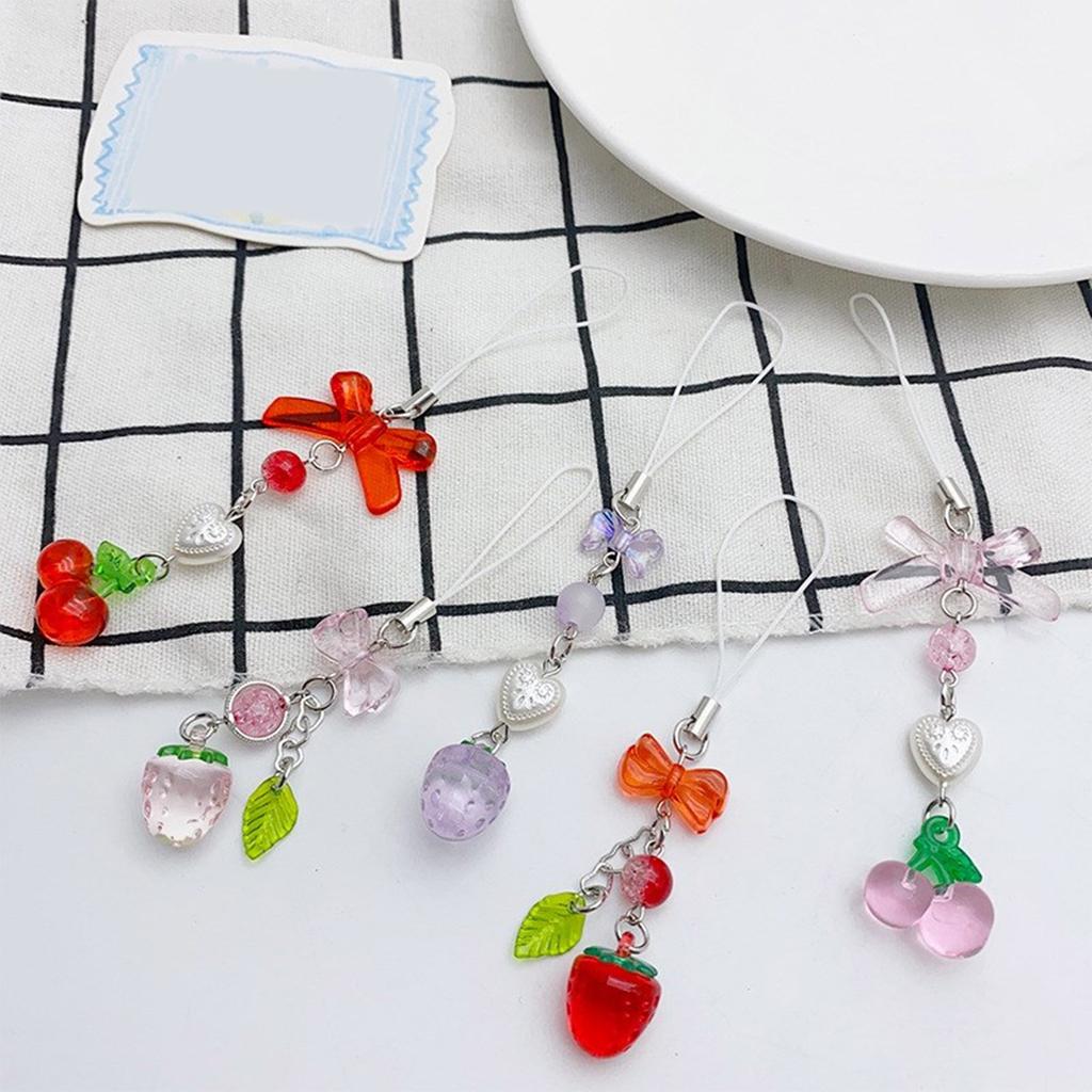 Simple Cherry Strawberry Phone Charm Straps Car Key Hangings Pendants Fashion Bag Decoration Lanyard Purse Accessories