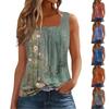 Women's Pleated Square Collar Sleeveless Vest Print T-shirt